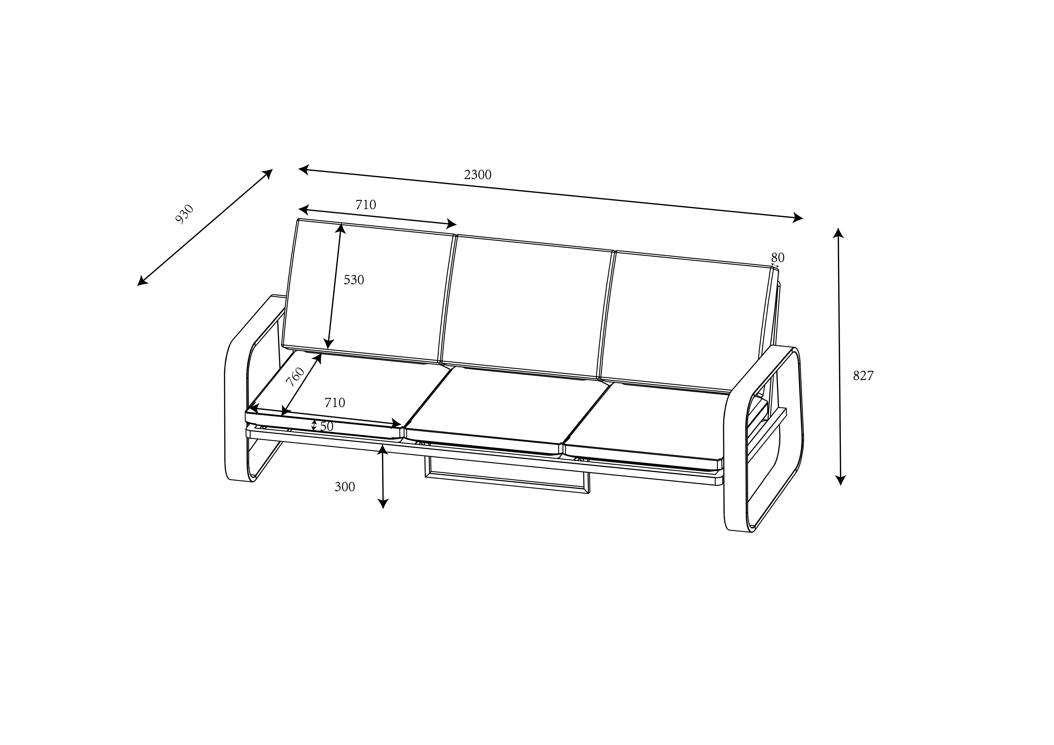 Orka 3 Seat Lounge Set dimensions